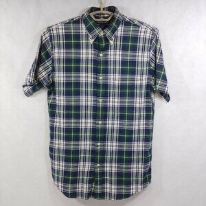 Lands End Plaid Soft Cotton Hking Outdoors Short Sleeve Button Down Shirt Mens S